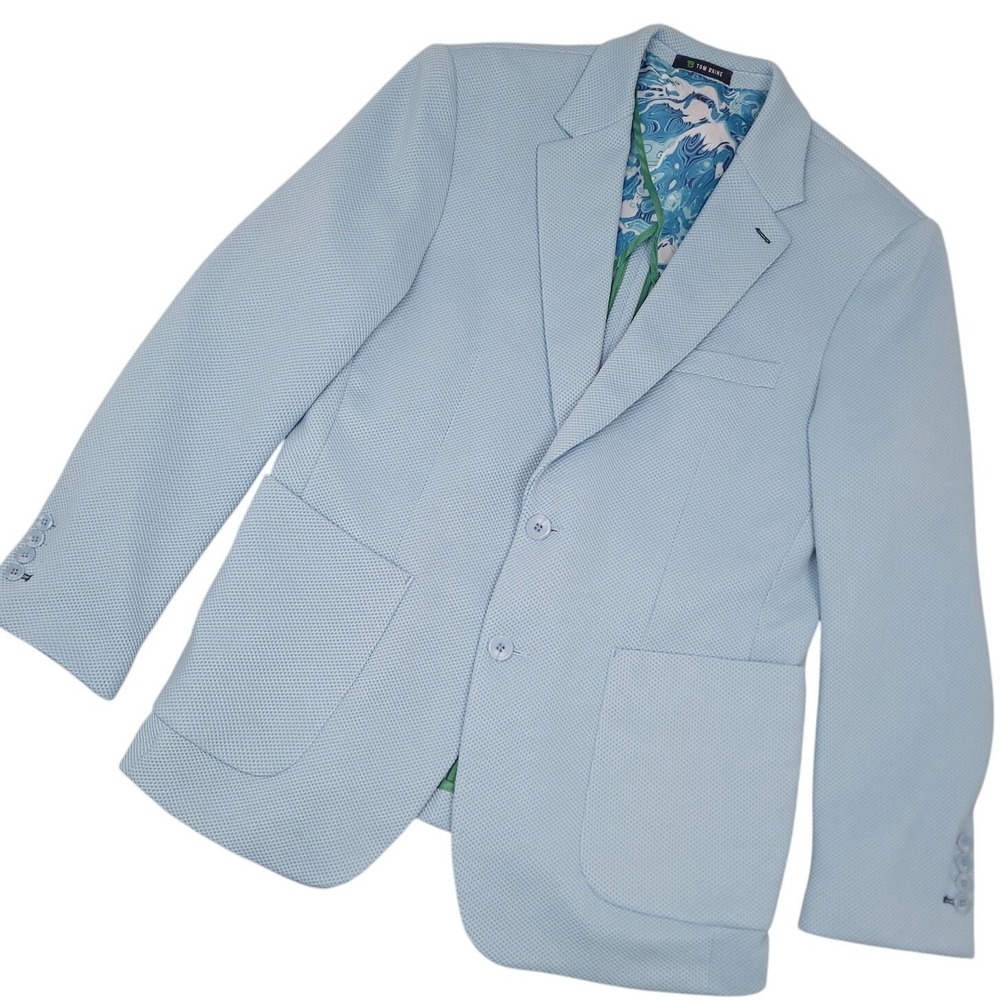 Tom Baine Waffle Knit Sport Coat Men's 40 M Sky Blue Slim Fit Stretch Blazer